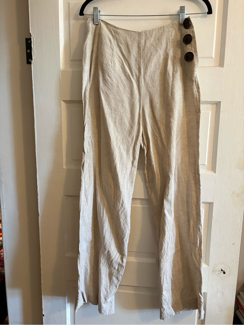 Boden Natural Beige Linen-Blend Chinos with Side Button 4